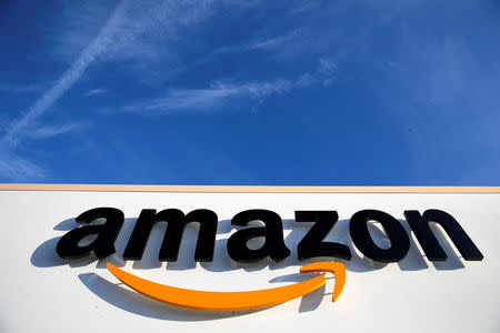 FILE PHOTO: The logo of Amazon is seen at the company logistics centre in Boves, France, January 19, 2019. REUTERS/Pascal Rossignol/File Photo