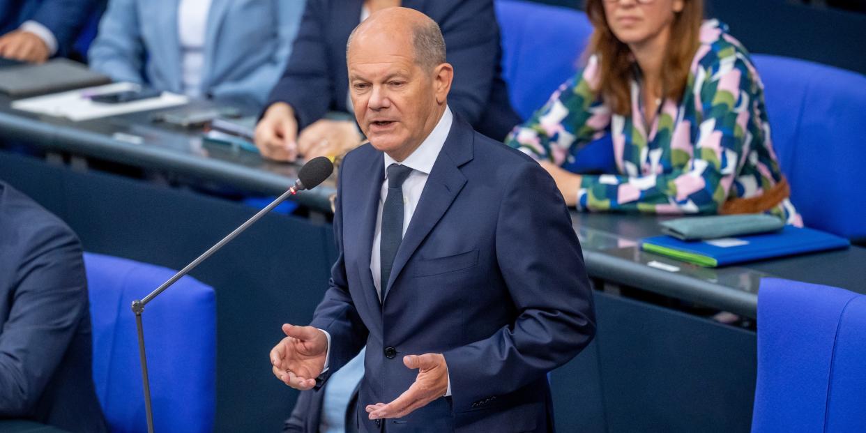 Bundeskanzler Olaf Scholz (SPD), nimmt an der Regierungsbefragung im Deutschen Bundestag teil.<span class="copyright">dpa</span>