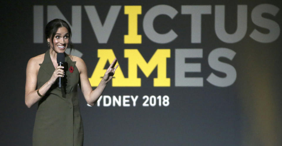 Meghan Markle speaks during the closing ceremonies for the Invictus Games in Sydney on Oct. 27, 2018. (Photo: Rick Rycroft/AP)