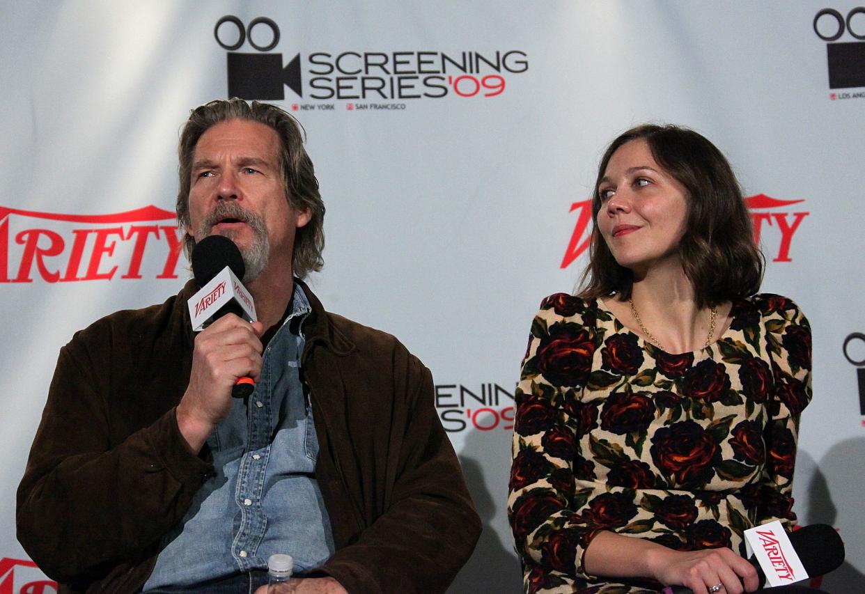 Actors Jeff Bridges (L) and Maggie Gyllenhaal attend a Q&A following the 2009 Variety Screening Series presentation of "Crazy Heart" at ArcLight Cinemas on December 9, 2009 in Hollywood, California.