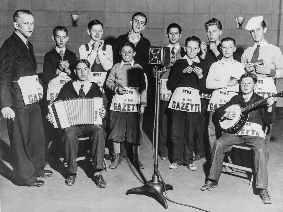 Evening Gazette newsboys perform in the WTAG studio some time in the 1930s.