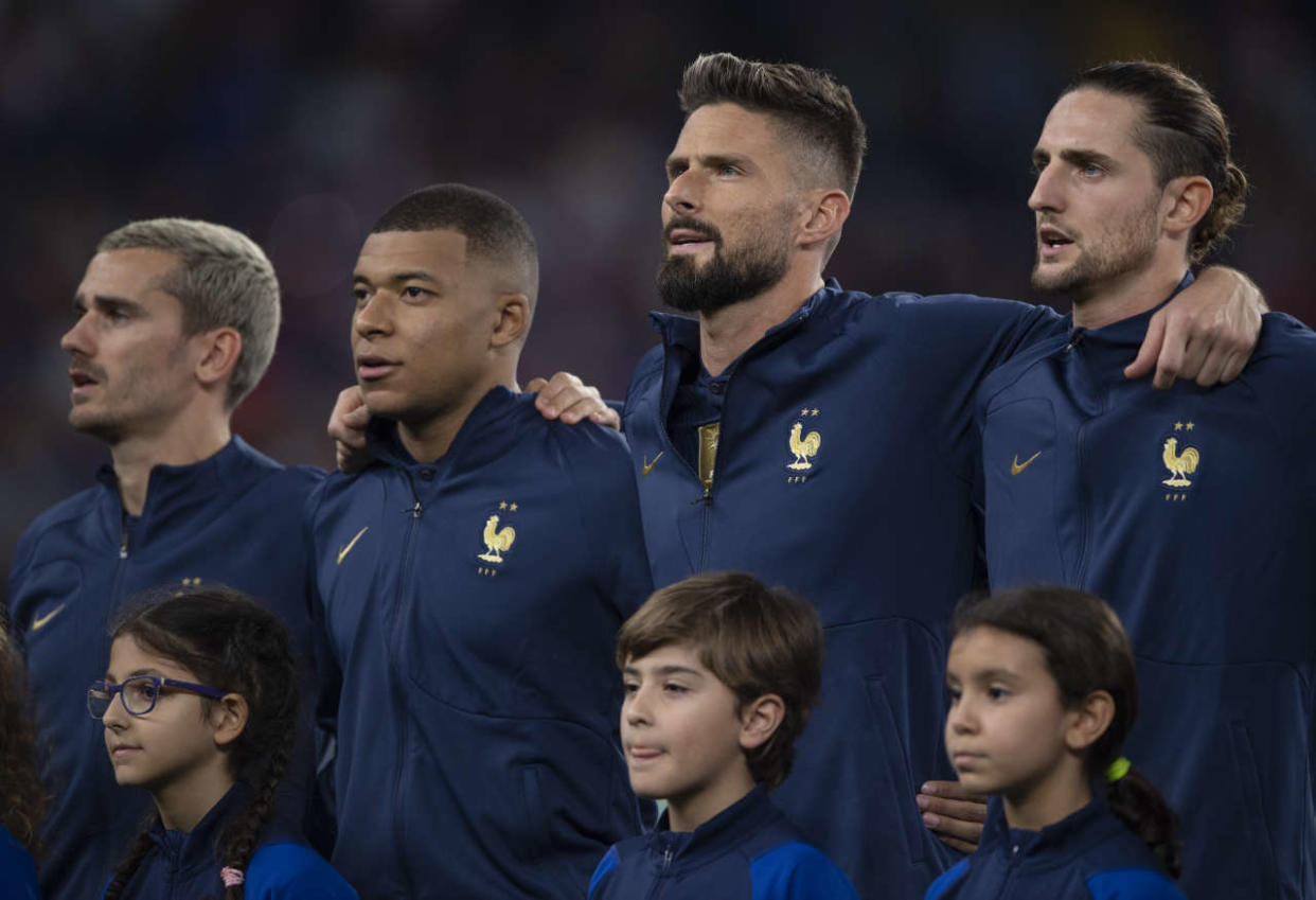 Antoine Griezmann, Kylian Mbappe, Olivier Giroud et Adrien Rabiot lors du match entre la France et l’Australie (4-1), le 22 novembre 2022.