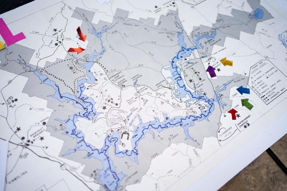 Proposed fracking sites on a map of Salt Fork State Park.