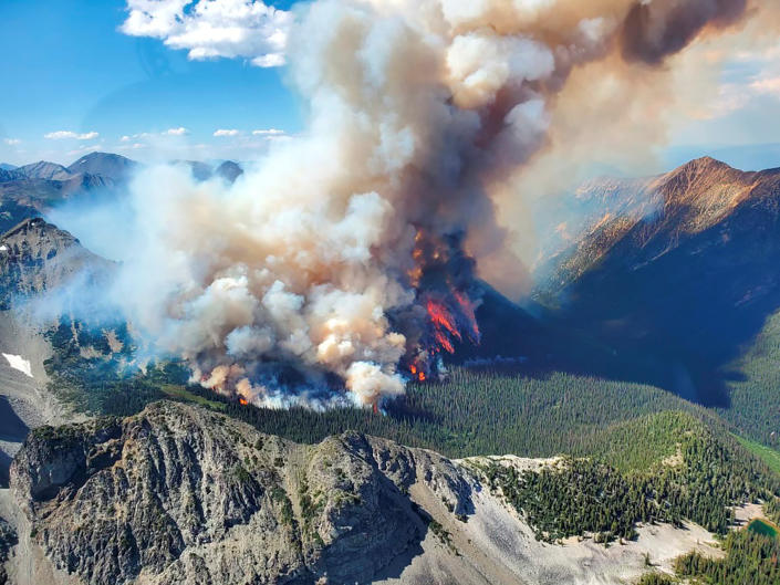 Smoke rises from the Texas Creek wildfire in British Columbia on July 9.