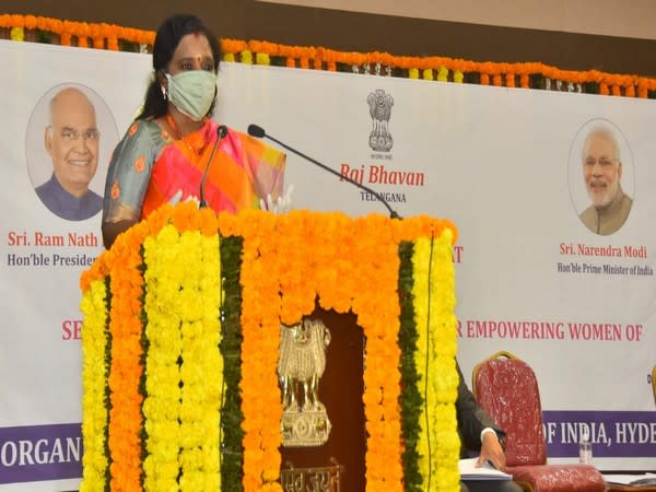 Telangana Governor Dr Tamilisai Soundararajan during an event in Hyderabad on Wednesday.