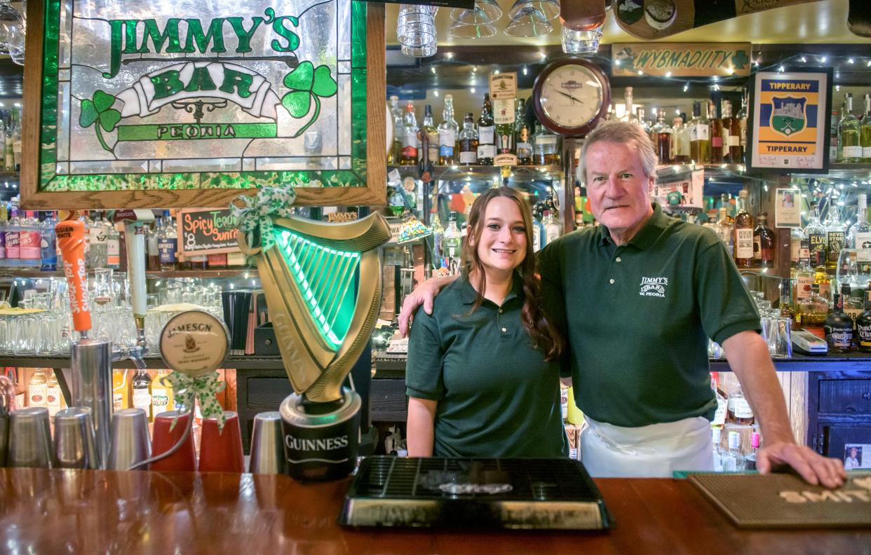 Owner Jimmy Spears and his daughter and bar manager, Grace, stand behind the bar at West Peoria's iconic Irish pub Jimmy's Bar at 2801 W. Farmington Road. Jimmy's Bar has been going strong since 1982.