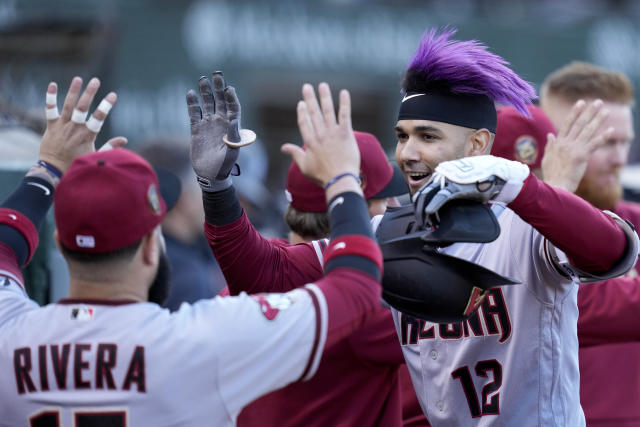 Arizona Diamondbacks' Lourdes Gurriel Jr. looks from the dugout