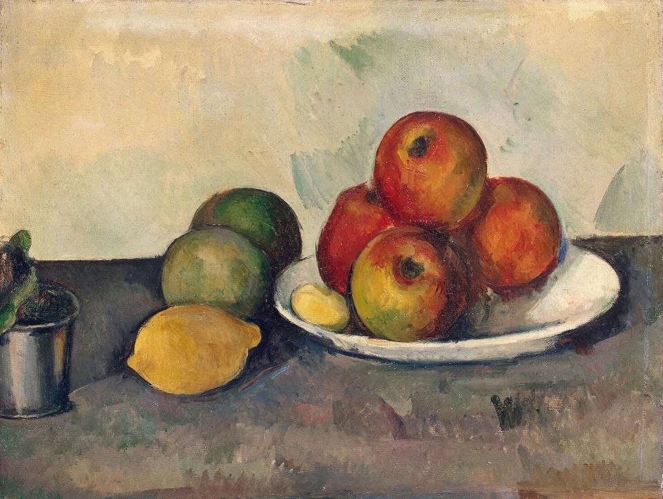 <span class="caption">Paul Cézanne, Nature morte aux pommes, 1890.</span> <span class="attribution"><a class="link " href="https://fr.wikipedia.org/wiki/Nature_morte_aux_pommes#/media/Fichier:Paul_C%C3%A9zanne,_Still_Life_With_Apples,_c._1890.jpg" rel="nofollow noopener" target="_blank" data-ylk="slk:Wikimedia;elm:context_link;itc:0;sec:content-canvas">Wikimedia</a>, <a class="link " href="http://creativecommons.org/licenses/by/4.0/" rel="nofollow noopener" target="_blank" data-ylk="slk:CC BY;elm:context_link;itc:0;sec:content-canvas">CC BY</a></span>