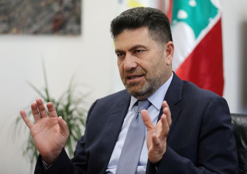 FILE PHOTO: Lebanese Energy Minister Raymond Ghajar speaks during an interview with Reuters in Beirut