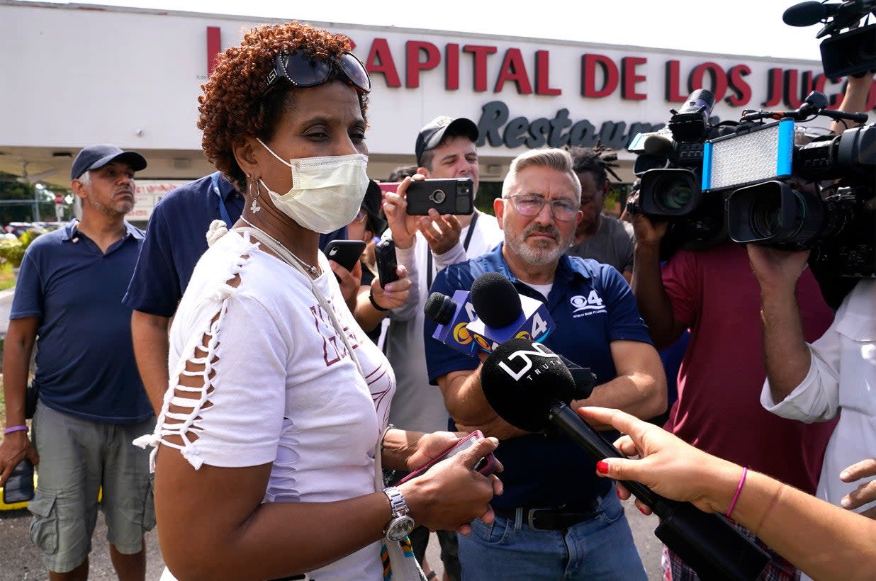 <p>Angelica Green speaks to the press about her son and nephew  who were shot early on Sunday morning</p> (AP)