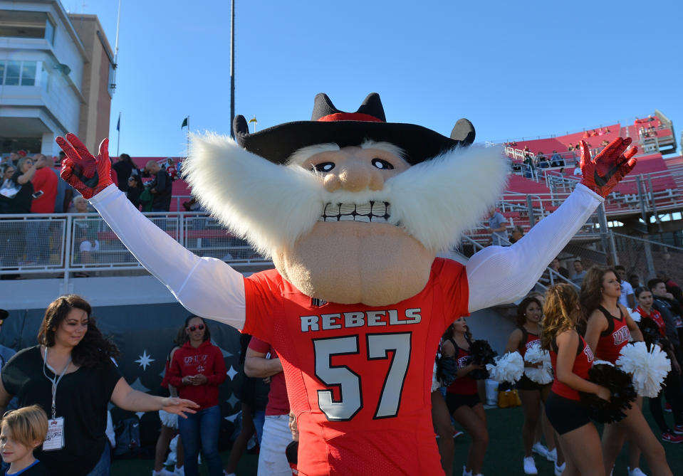 LAS VEGAS, NV - NOVEMBER 4:  The UNLV Rebels mascot Hey Reb poses before the team's game against the Hawaii Warriors at Sam Boyd Stadium on November 4, 2017 in Las Vegas, Nevada.  (Photo by Sam Wasson/Getty Images)