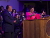 <p>Martin Luther King III (L) and his sister Bernice King address the I AM 2018 “Mountaintop Speech” Commemoration at the Mason Temple Church of God in Christ, the same place their father, Martin Luther King, Jr., delivered his “Mountaintop” speech on the eve of his assassination, April 3, 2018 in Memphis, Tennessee. The city is commemorating the 50th anniversary of King’s assassination on April 4, 1968. (Photo: Joe Raedle/Getty Images) </p>