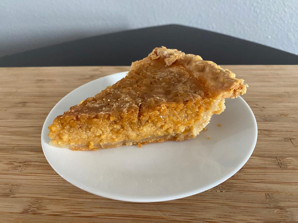 Slice of finished Trisha Yearwood sweet-potato pie