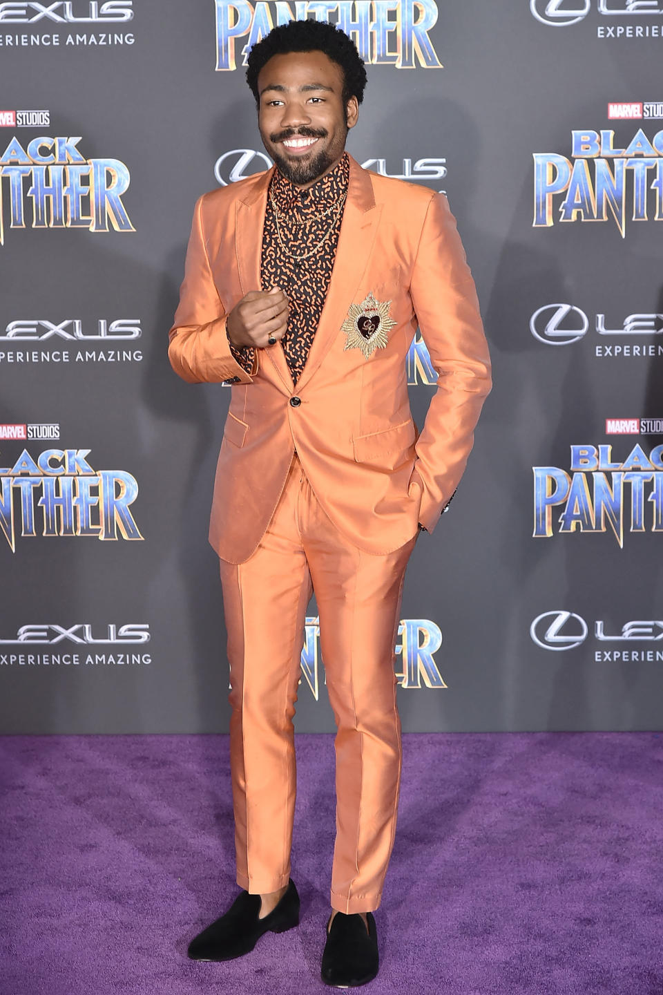 HOLLYWOOD, CA - JANUARY 29:  Donald Glover attends the Premiere Of Disney And Marvel's 'Black Panther' - Arrivals on January 29, 2018 in Hollywood, California.  (Photo by David Crotty/Patrick McMullan via Getty Images)