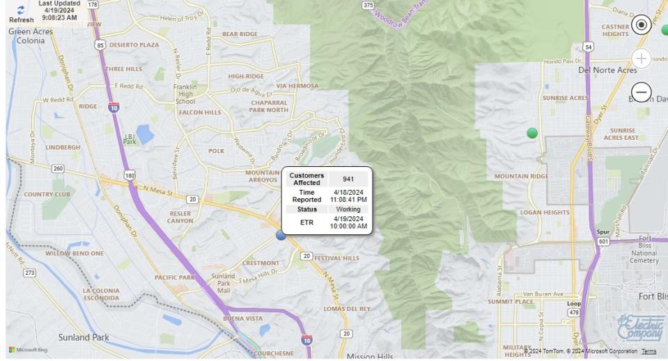 <em>Graphic captured from El Paso</em> <em>Electric’s Outage Map.</em>