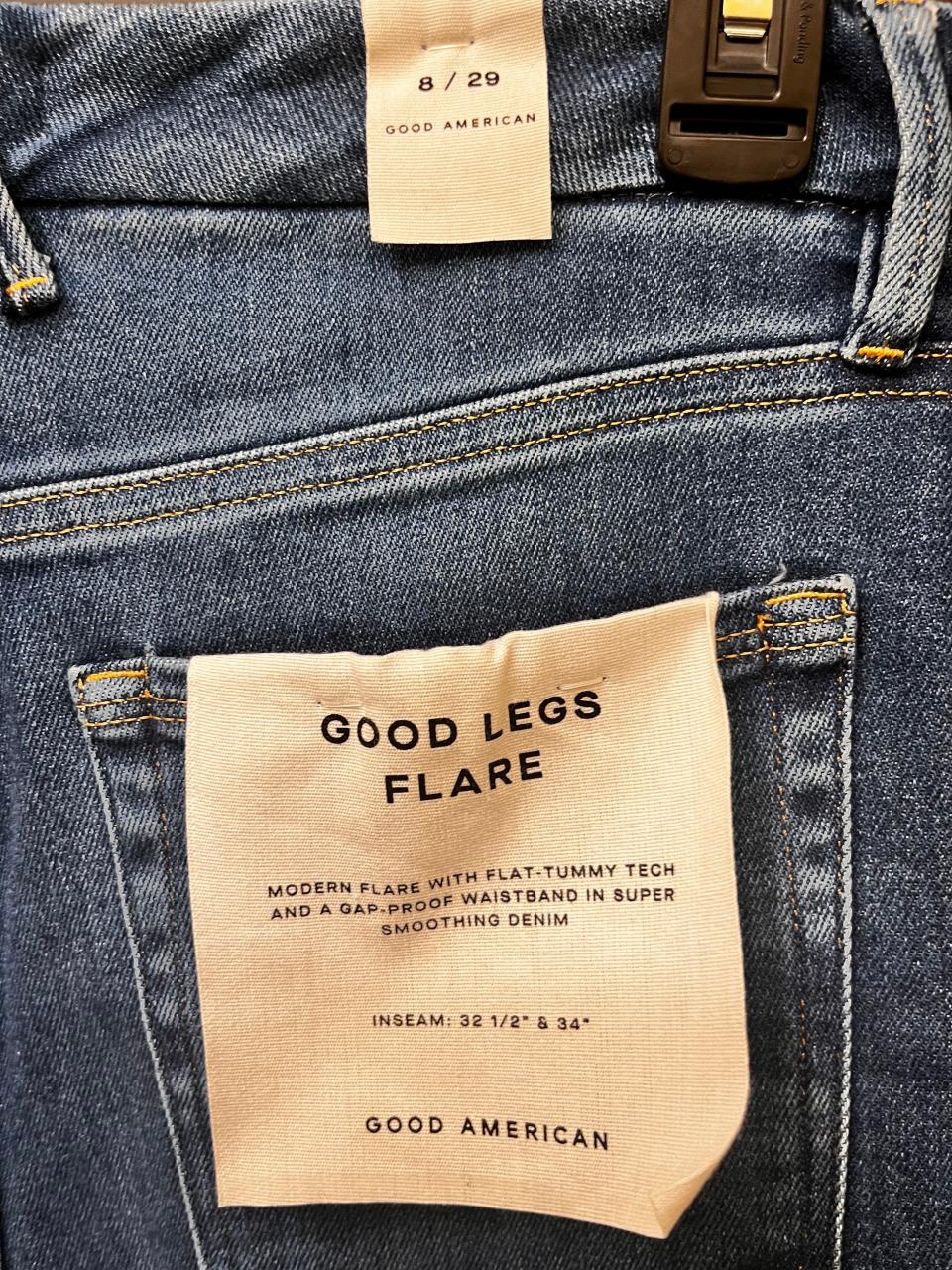 A close-up of the back of Good American's jeans.