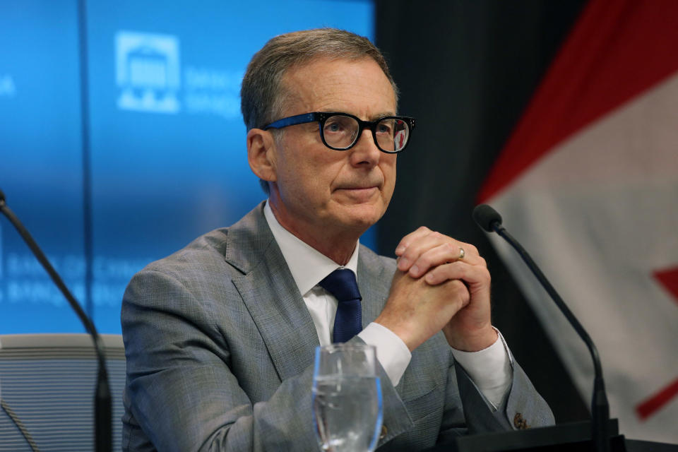 Tiff Macklem, Governor of the Bank of Canada, speaks during a news conference after announcing the Monetary Policy Report, at the Bank of Canada auditorium in Ottawa, Ontario, Canada, on July 12, 2023. Canada's central bank raised its key interest rate by 25 basis points to five percent, its highest level since 2001. While the Bank of Canada acknowledged that global inflation was easing, it explained its decision -- which was in line with analyst expectations -- by saying: 