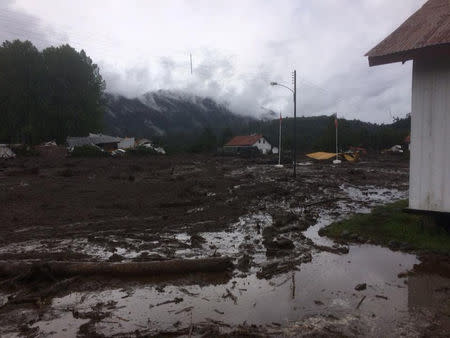 Damage done by a landslide is seen in Villa Santa Lucia, Los Lagos, Chile December 16, 2017 in this picture obtained from social media. CRISTIAN ZUMELZU BARROS/via REUTERS