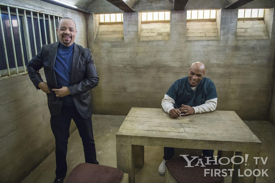 LAW & ORDER: SPECIAL VICTIMS UNIT -- "Monster's Legacy" Episode 1414 -- Pictured: (l-r) Ice-T as Detective Odafin "Fin" Tutuola, Mike Tyson as Reggie Rhodes