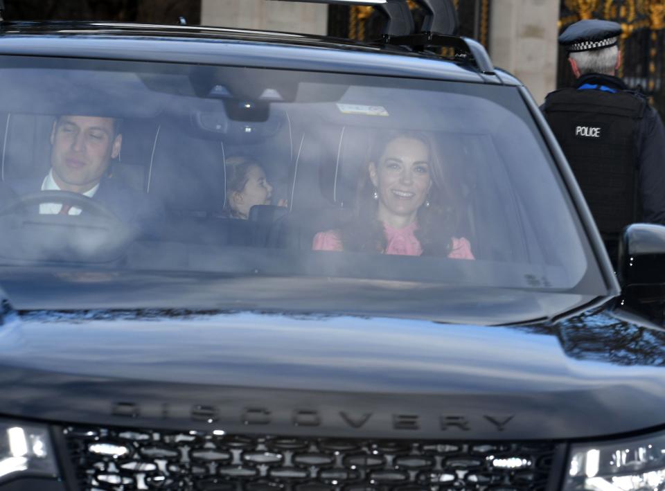 <p>Princess Charlotte could be seen in the back of her parents’ car. (Photo: Rex) </p>