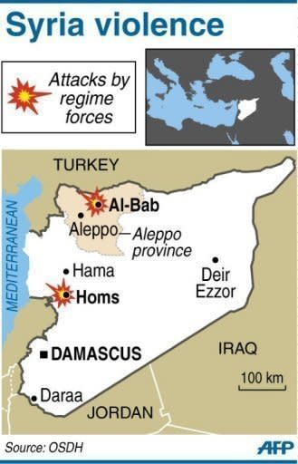 Map showing areas where Syrian forces shelled rebel areas and clashed with gunmen. The first international observers tasked with monitoring a shaky UN-backed ceasefire arrived Sunday in Syria, where regime forces pounded a rebel city and killed five civilians