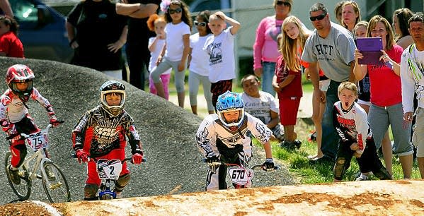 Fans cheer for riders during a previous BMX race at Hagerstown Fairgrounds Park.