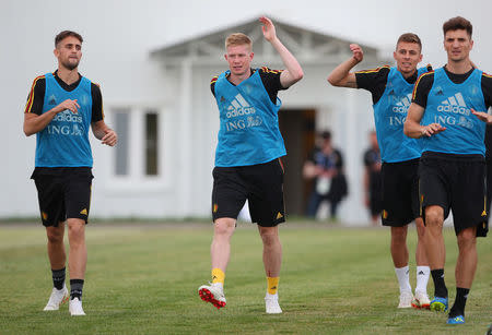 Soccer Football - World Cup - Belgium Training - Sochi, Russia - June 16, 2018 Belgium's Kevin De Bruyne with team mates during training REUTERS/Hannah McKay