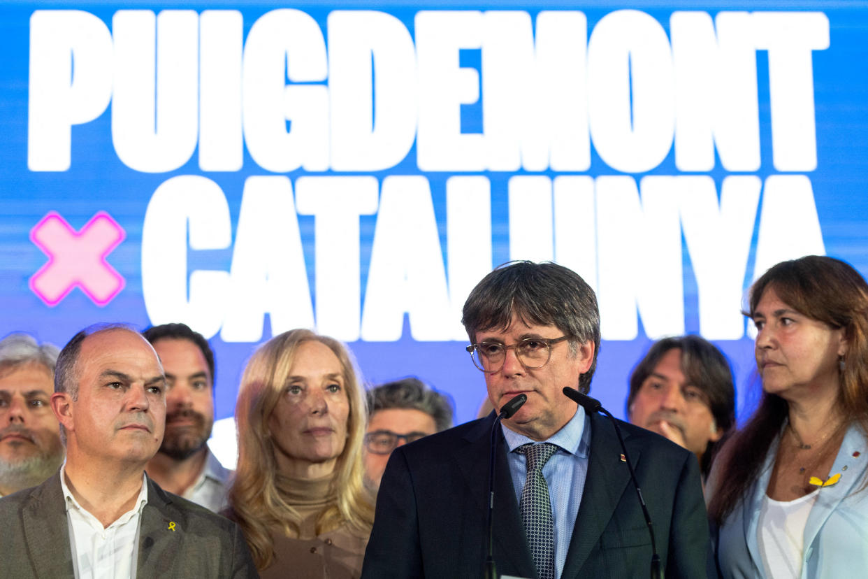 Carles Puigdemont, leader indépendantiste, après l’annonce des résultats des élections régionales en Catalogne le 12 mai 2024.