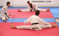 Iranian taekwondo competitor Zolghadri warms up during a training session in Sofia