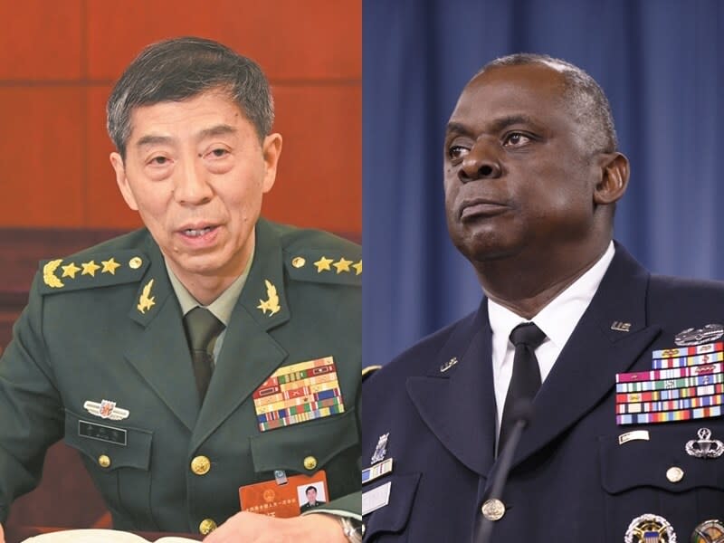 美國希望國防部長奧斯汀（右）本週末在新加坡年度安全論壇與中國防長李尚福（左）會晤，但遭北京拒絕。   圖：取自中國國防部網頁及白宮網頁