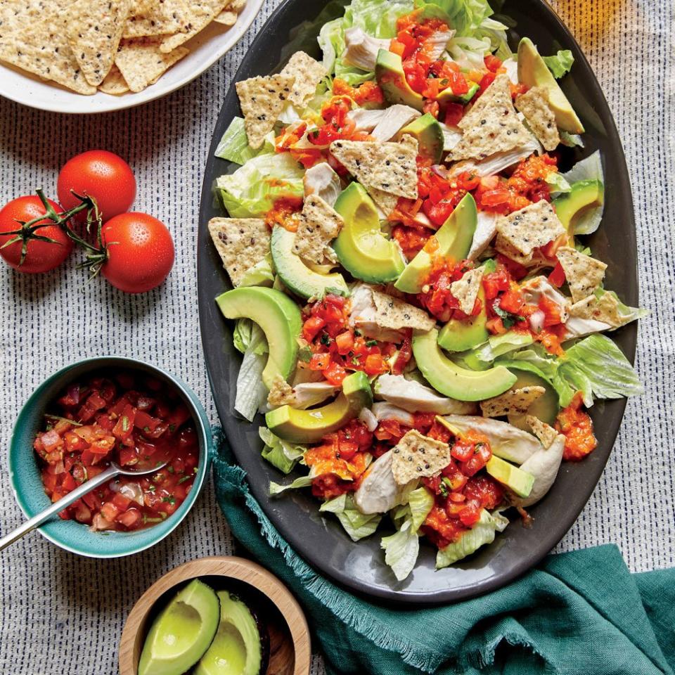 Shredded Chicken with Avocado Nacho Salad