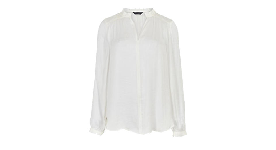 Washed Satin Frill Neck Popover Blouse 