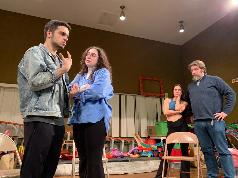 From left, Johnny Esposito, Alison Butts, Sandy Clancy and Erik Johnson appear in the Studio Theatre Worcester production of "The Thanksgiving Play."