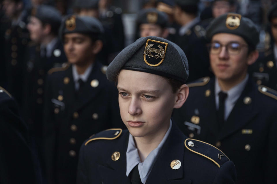 Participants gather as they wait to march during the St. Patrick's Day Parade on Saturday, March 16, 2024, in New York. (AP Photo/Andres Kudacki)