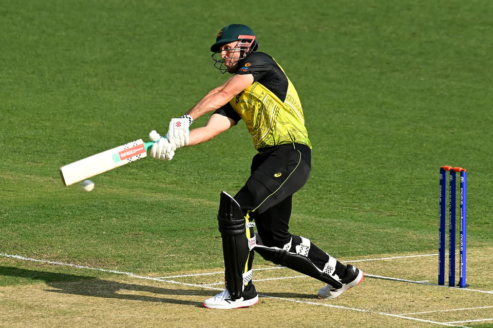 Pictured here, Mitchell Marsh batting for Australia in a T20 World Cup warm-up game.