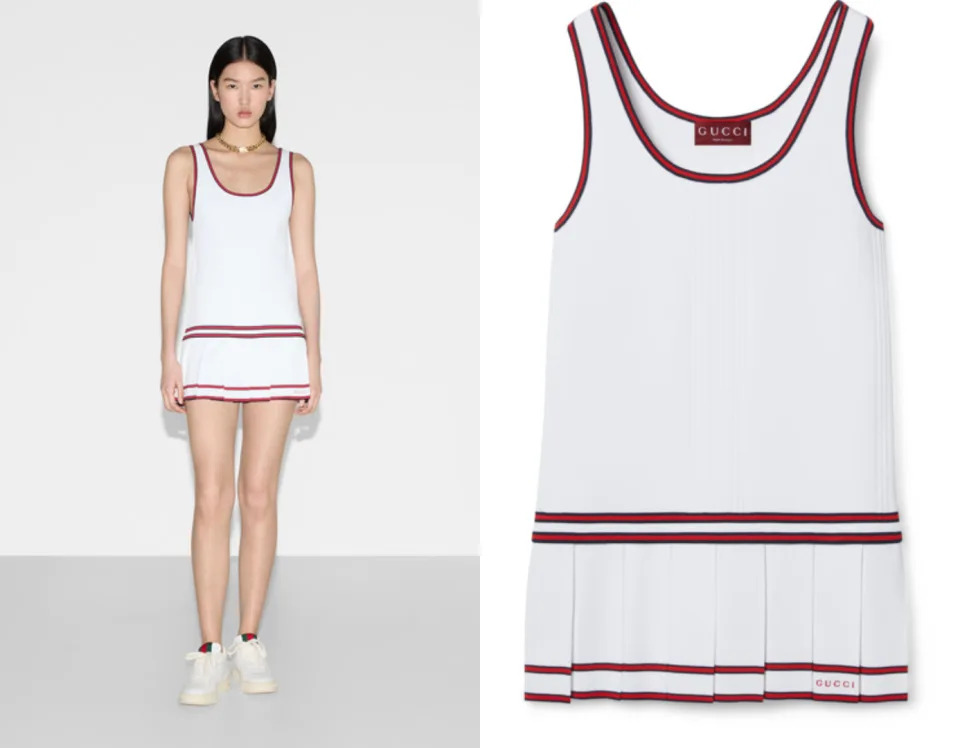 Tennis Core網球風單品推薦：Gucci Tennis 織帶背心洋裝，NT$50,000！圖片來源：Gucci