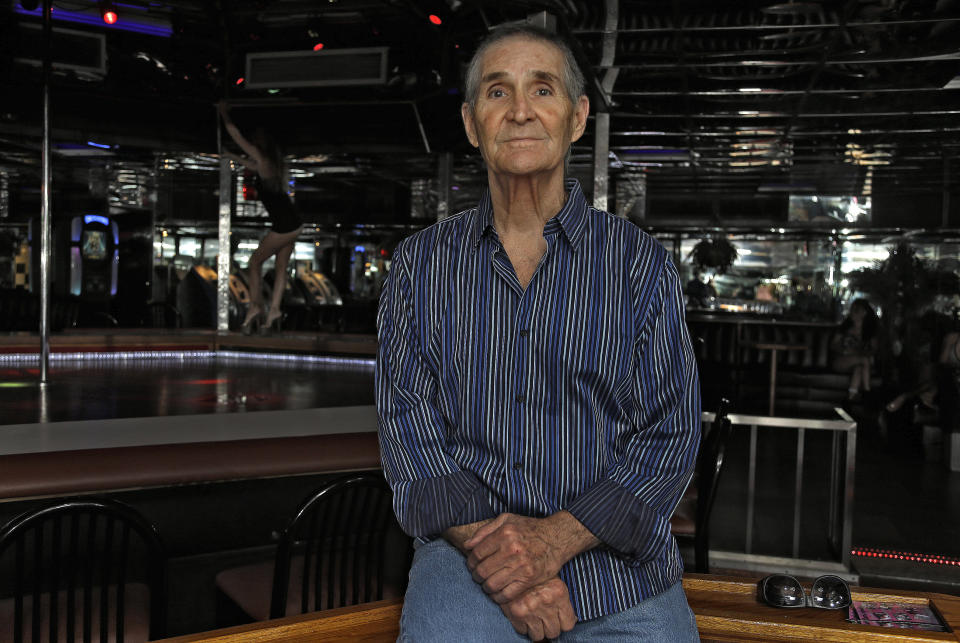 In this Aug. 16, 2012 photo, owner Joe Redner poses for a photo at his "Mons Venus" adult club in Tampa, Fla. The club _ located less than 6 miles from where the Republicans will gather to nominate former Massachusetts Gov. Mitt Romney as their presidential candidate _ was opened 30 years ago by Redner, who almost single-handedly made Tampa’s adult entertainment world famous. (AP Photo/Chris O'Meara)