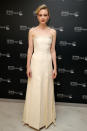 <p>Carey Mulligan stuns in a strapless champagne dress. Such a classic and elegant look. Source: Getty </p>