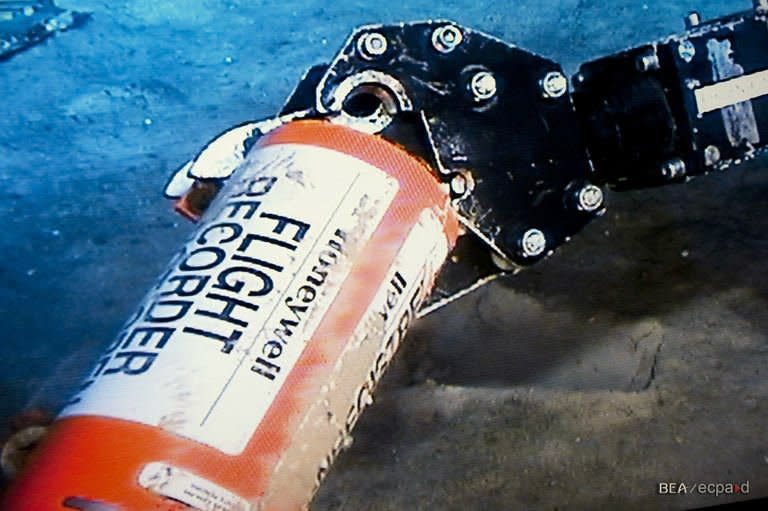 A picture taken during a dive by the Remora 6000 submarine shows the Flight Data Recorder from the Air France plane which crashed into the Atlantic while en route from Rio de Janeiro to Paris killing all 228 people aboard