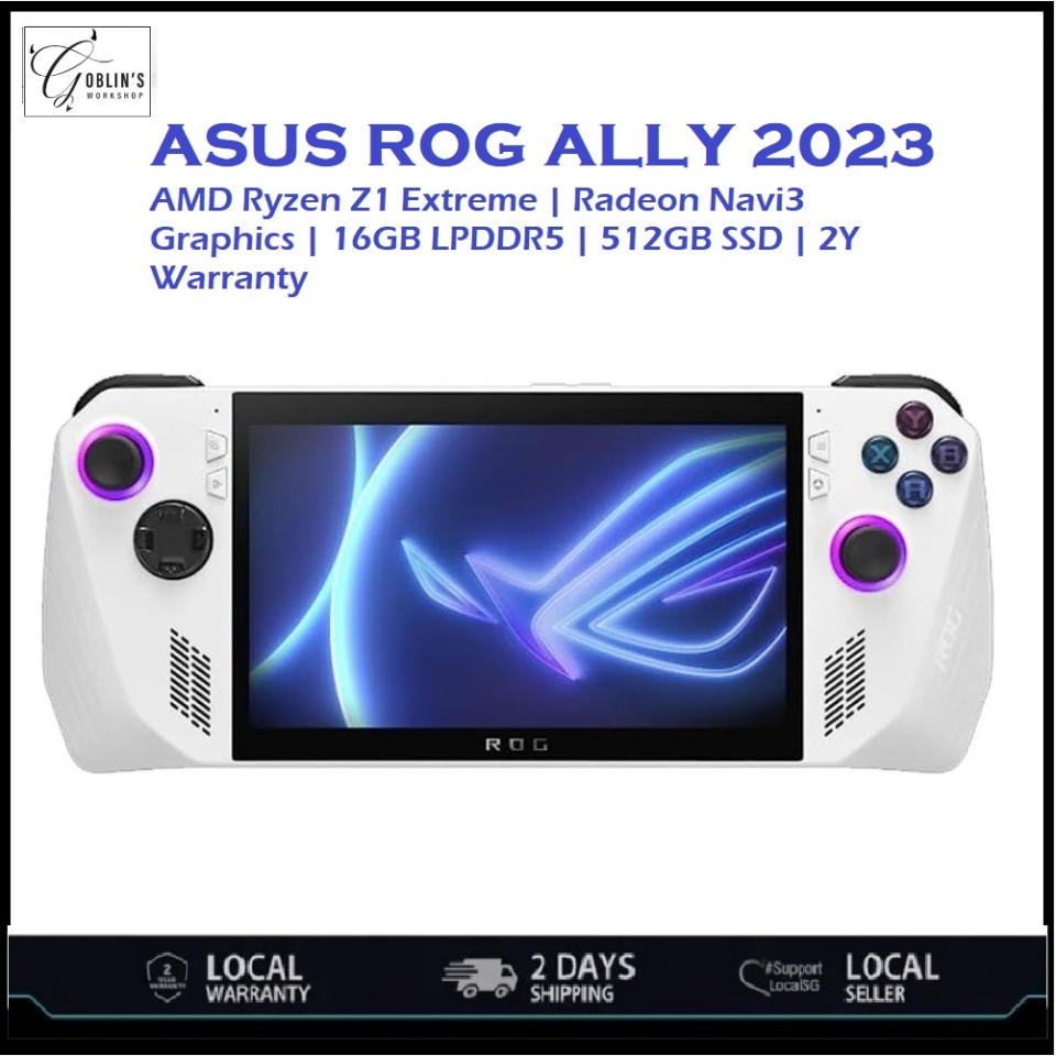 ASUS ROG ALLY | AMD Ryzen Z1 Extreme | Radeon Navi3 Graphics | 16GB LPDDR5 | 512GB SSD | 2Y International Warranty. (Photo: Shopee SG)