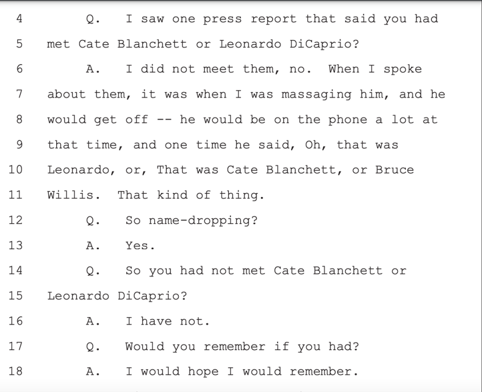 Una testigo de Epstein niega haberse encontrado personalmente con DiCaprio y Blanchett según documentos legales (Courtlister)