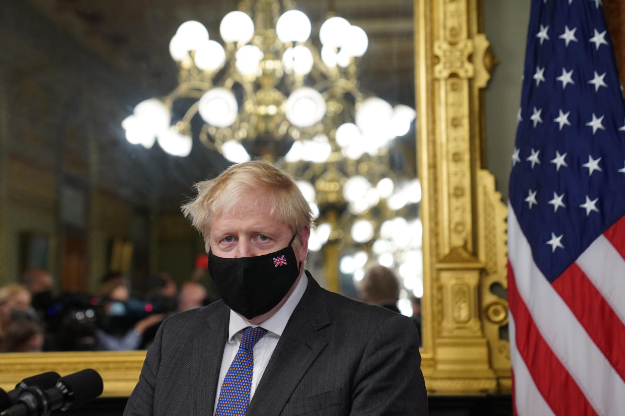 WASHINGTON, DC - SEPTEMBER 21: Prime Minister Boris Johnson in the Vice Presidents Ceremonial Office of the Eisenhower Executive Office Building, next to the White House, on September 21, 2021 in Washington DC.   Mr Johnson made a 24-hour visit to Washington to meet with the president, vice president and congressional leaders, while in the United States to attend the U.N. General Assembly. (Photo by Stefan Rousseau - Pool/Getty Images)