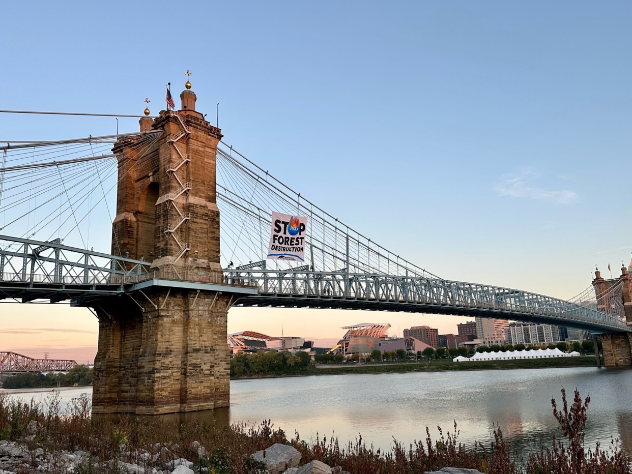 The John A. Roebling Suspension Bridge was shut down Oct. 4, 2023, due to protesters.