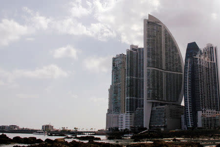 The Trump Ocean Club International Hotel and Tower Panama (2nd R) is seen next to apartment buildings in Panama City, Panama February 23, 2018. Picture taken February 23, 2018. REUTERS/Carlos Lemos