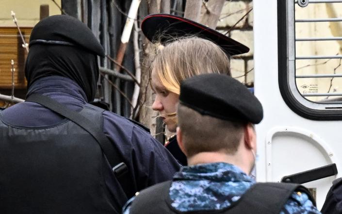 Darya Trepova arrives at Basmanny district court for her remand hearing in Moscow