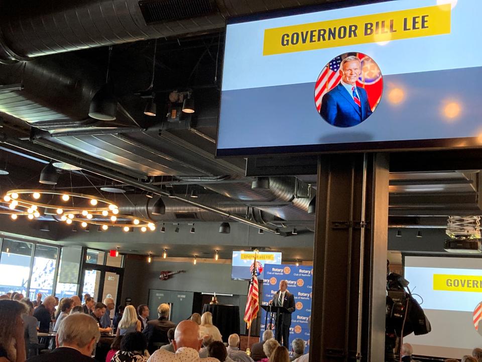 Tennessee Gov. Bill Lee addresses the Rotary Club of Nashville on July 8, 2024, at GEODIS Park.
