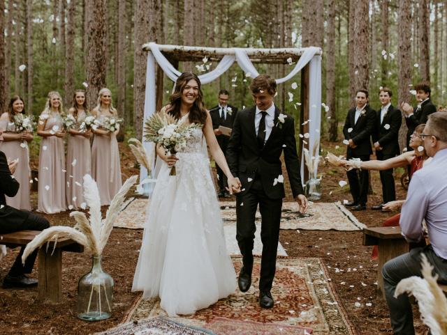 A couple who changed into sweatsuits at their wedding reception 