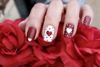 <p>There's nothing boring about this dark red look! Take it to the next level with polka dots and hearts. This idea is simple enough to try out yourself.</p>