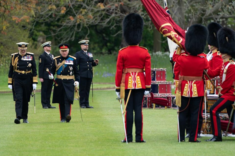 King Charles III attends a ceremony to present new Standards and Colours to the Royal Navy, the Life Guards of the Household Cavalry Mounted Regiment, The King's Company of the Grenadier Guards and The King's Colour Squadron of the Royal Air Force (Getty Images)