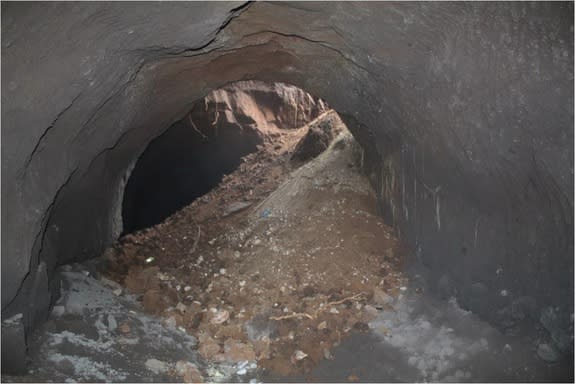 A collapsed quarry beneath Rome, caused by erosion and human activity above. These holes open suddenly over Rome's quarry network.